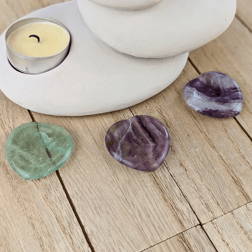 Fluorite Heart Worry Stones - Zen Collection