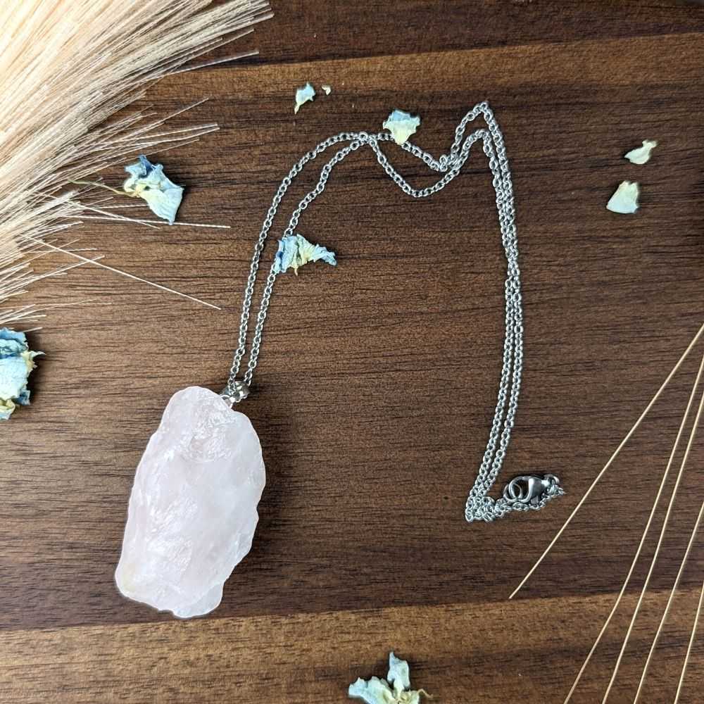 Raw Rose Quartz Necklace - Zen Collection