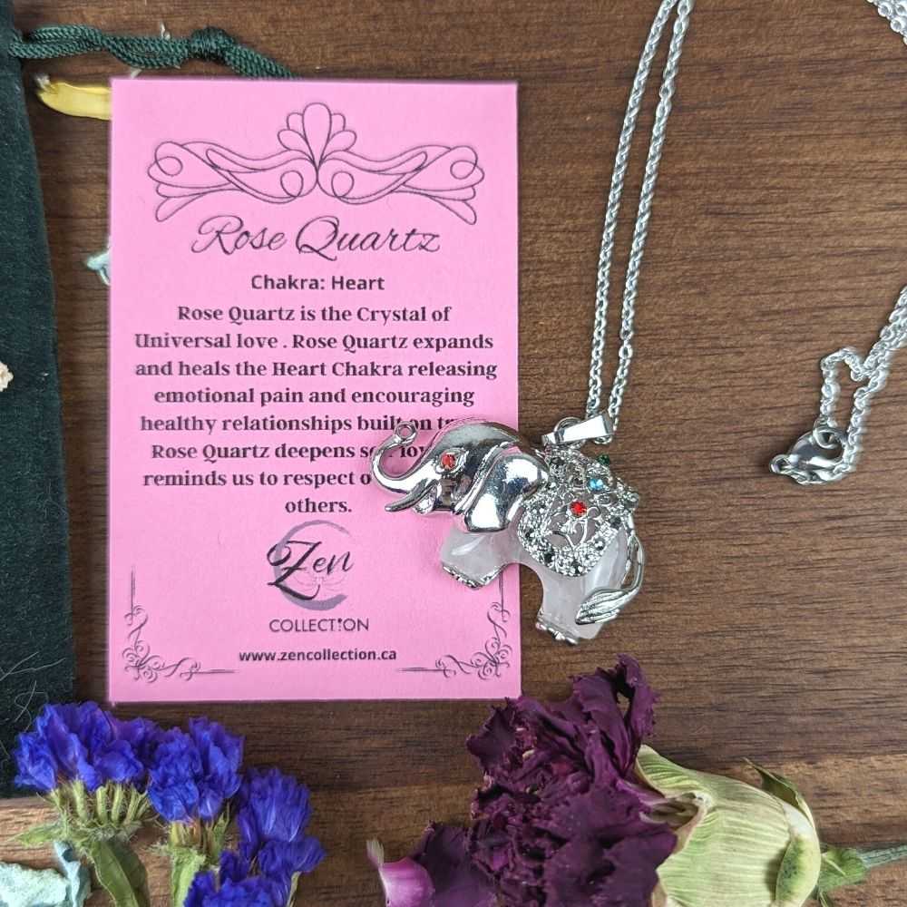 Rose Quartz Elephant Necklace - Zen Collection