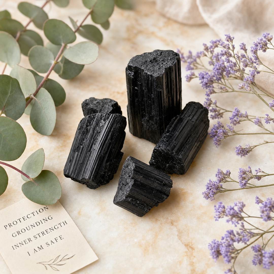 black tourmaline crystals available at Zen Collection Canadian Crystal Store Near Me