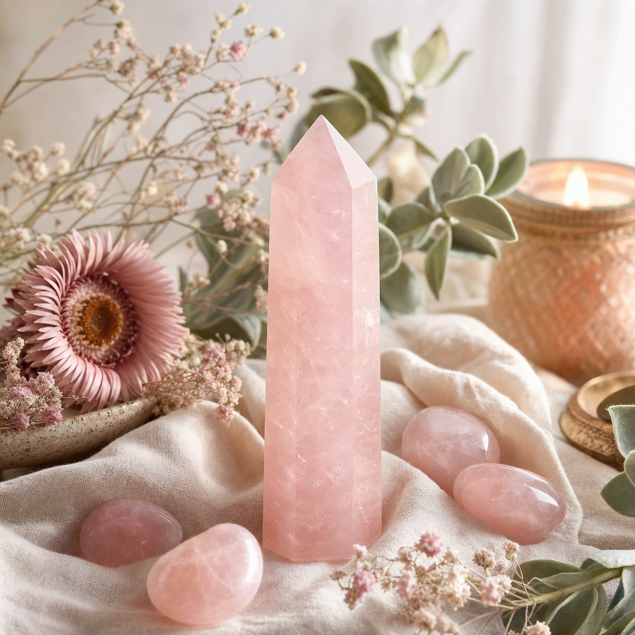 rose quartz crystals available in-store or online with Zen Collection Metaphysical Store Barrie Ontario Canada