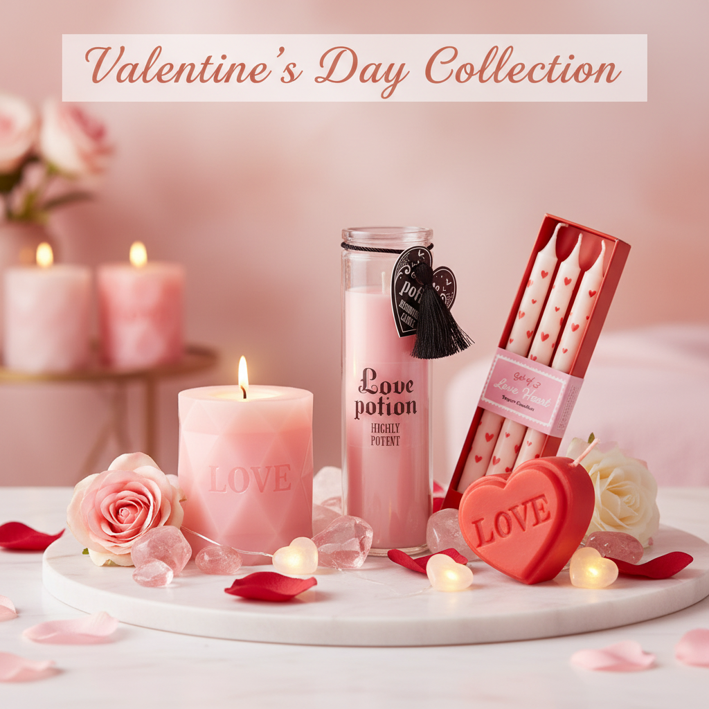 Valentine’s Day crystal collection featuring rose quartz, carnelian, and self-care tools for love and connection