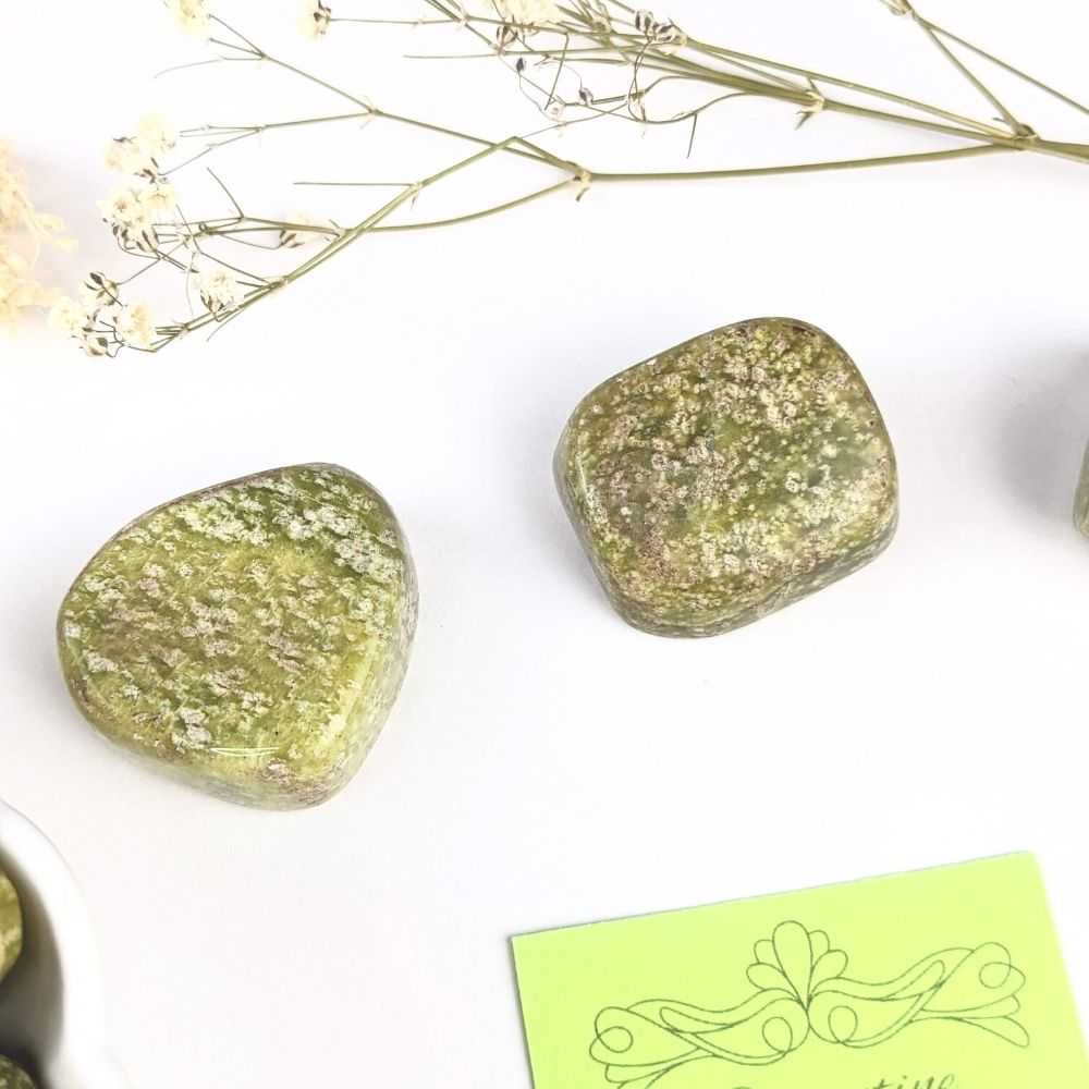 Serpentine tumbled stone for energetic detox and transformation