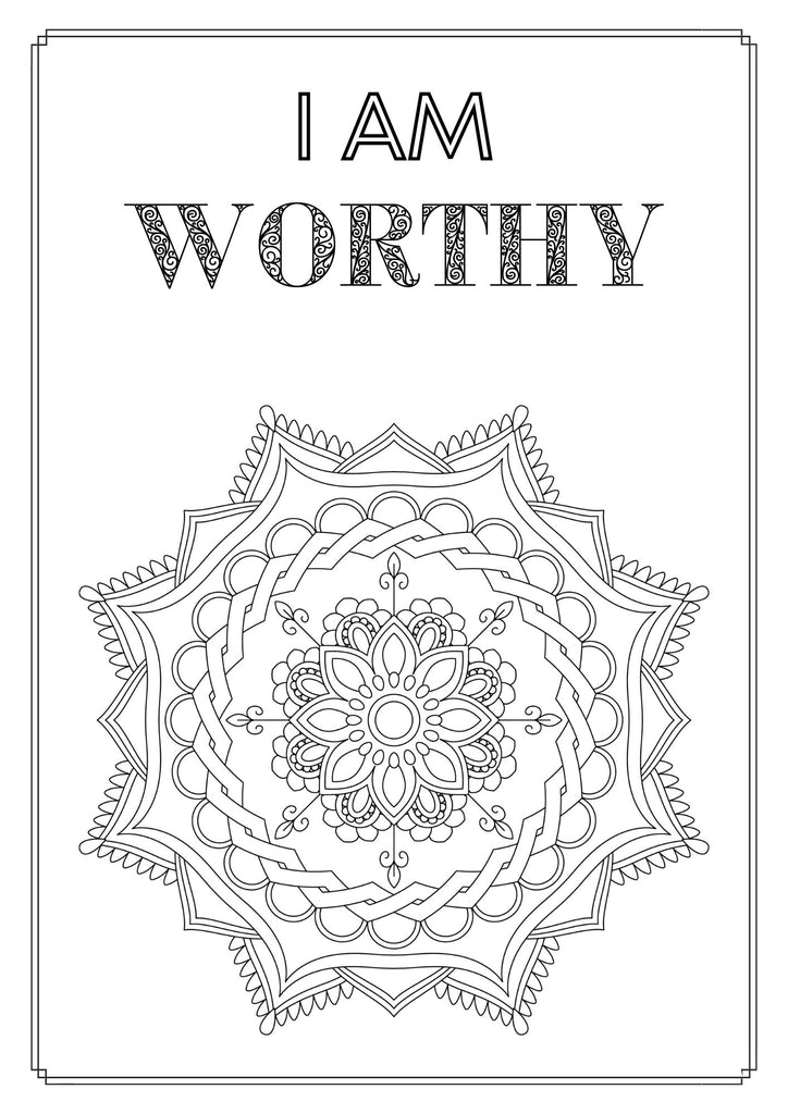 Mandala and Affirmations Adult Coloring Book available for instant download at Zen Collection