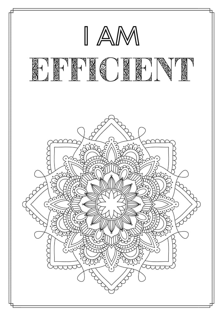 Mandala and Affirmations Adult Coloring Book available for instant download at Zen Collection