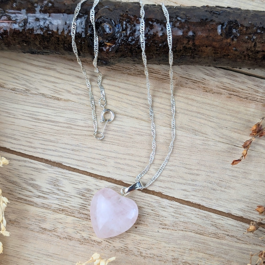 Healing Rose Quartz Heart Necklace