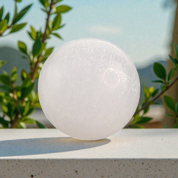 This Selenite Sphere promotes clarity , purity and peace of mind . Use the energy from this crystal sphere to create wholeness throughout the environment and family relationships 