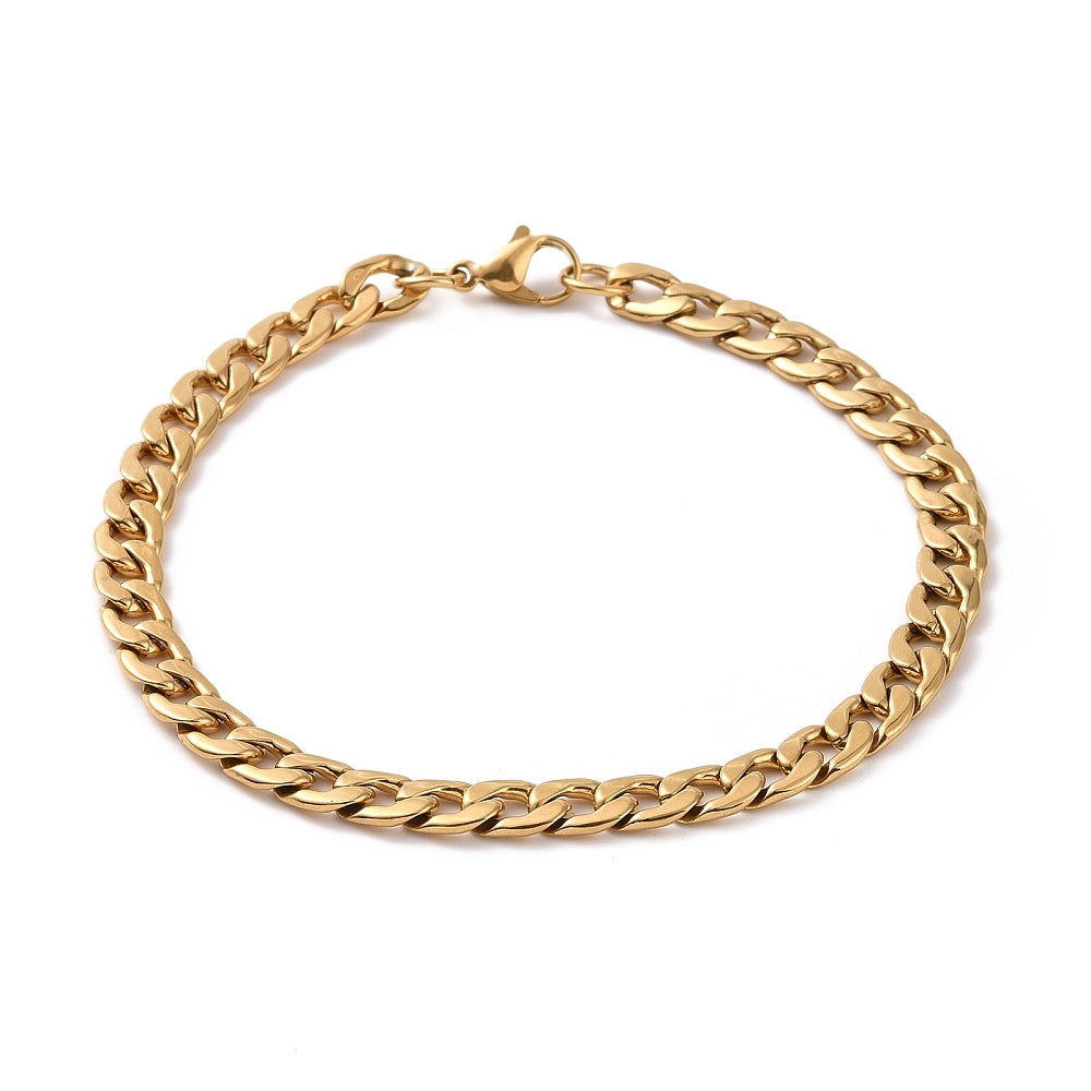 Men's PVD gold plated 304 stainless steel Cuban link chain bracelet with lobster claw clasp, 8-5/8 inch. Available at Zen Collection Canada in-store or online with more men's jewelry is available 