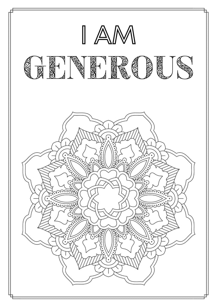 Mandala and Affirmations Adult Coloring Book available for instant download at Zen Collection