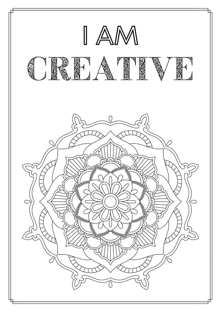 Mandala and Affirmations Adult Coloring Book available for instant download at Zen Collection