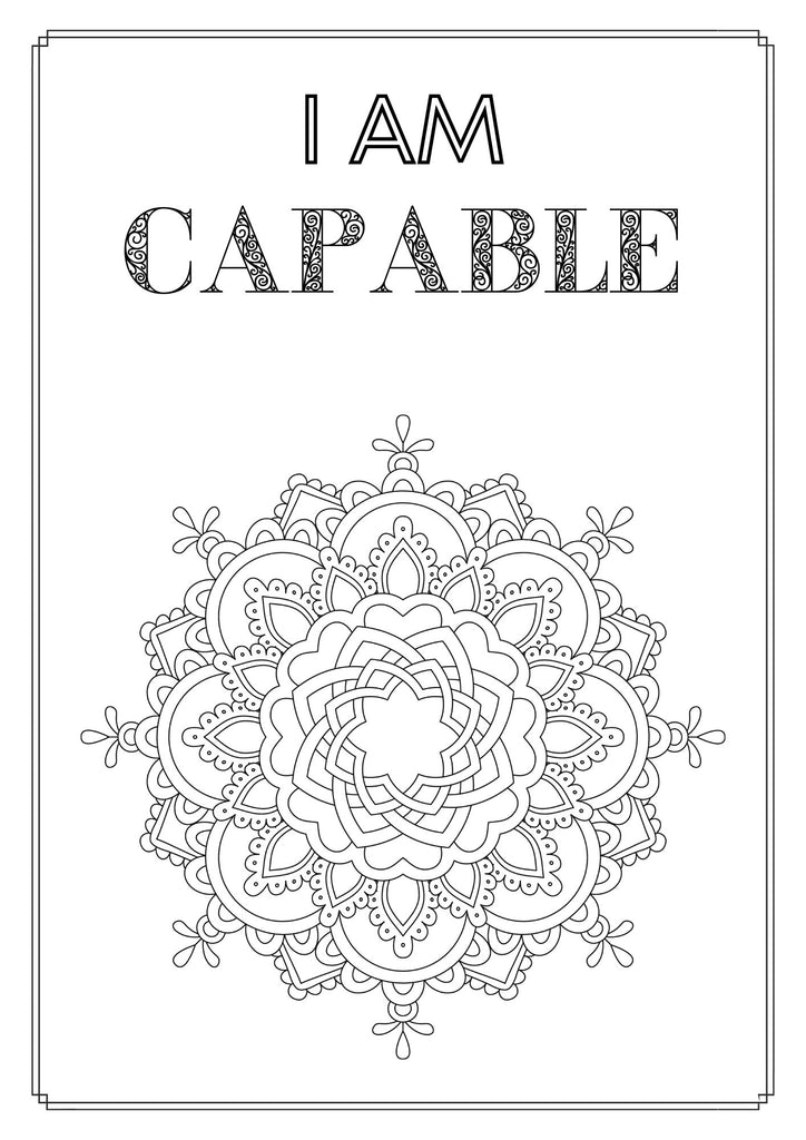 Mandala and Affirmations Adult Coloring Book available for instant download at Zen Collection