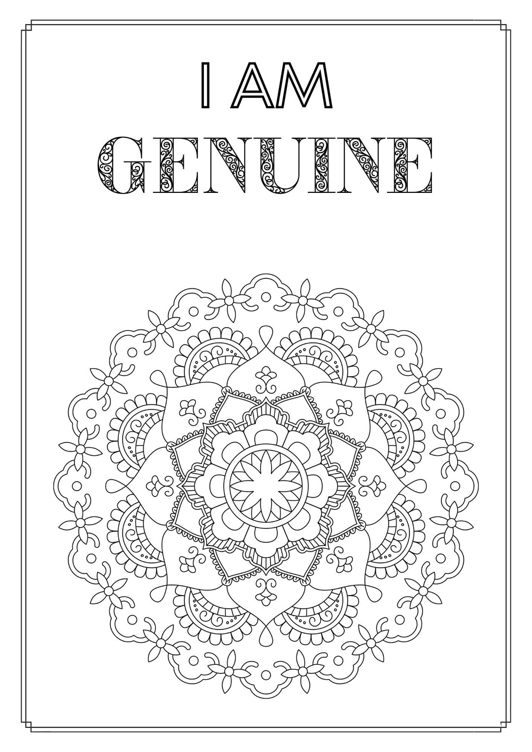 Mandala and Affirmations Adult Coloring Book available for instant download at Zen Collection