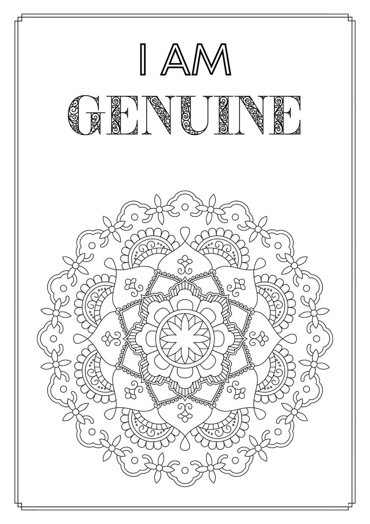 Mandala and Affirmations Adult Coloring Book available for instant download at Zen Collection