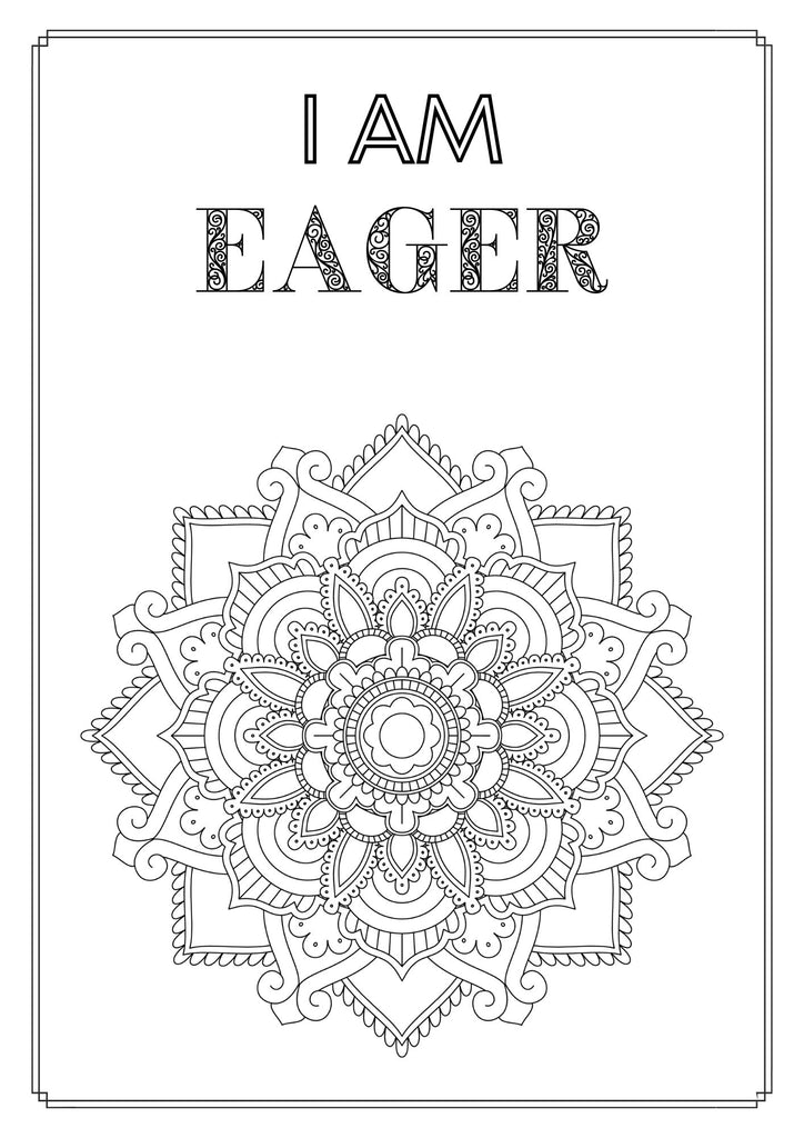 Mandala and Affirmations Adult Coloring Book available for instant download at Zen Collection