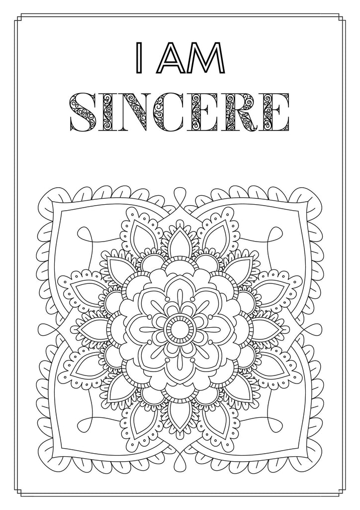 Mandala and Affirmations Adult Coloring Book available for instant download at Zen Collection