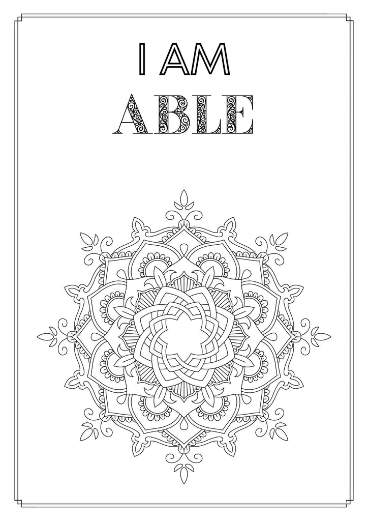 Mandala and Affirmations Adult Coloring Book available for instant download at Zen Collection