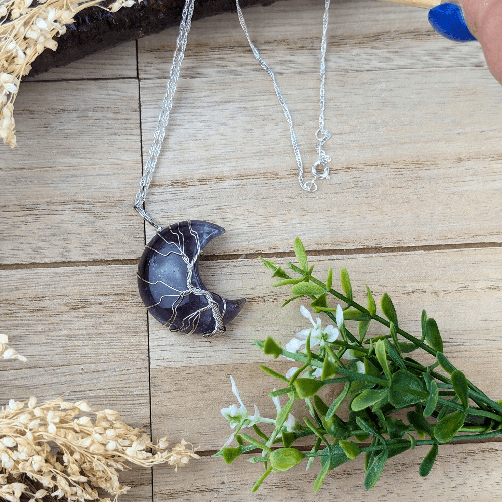 Amethyst Wire Wrapped Moon Necklace