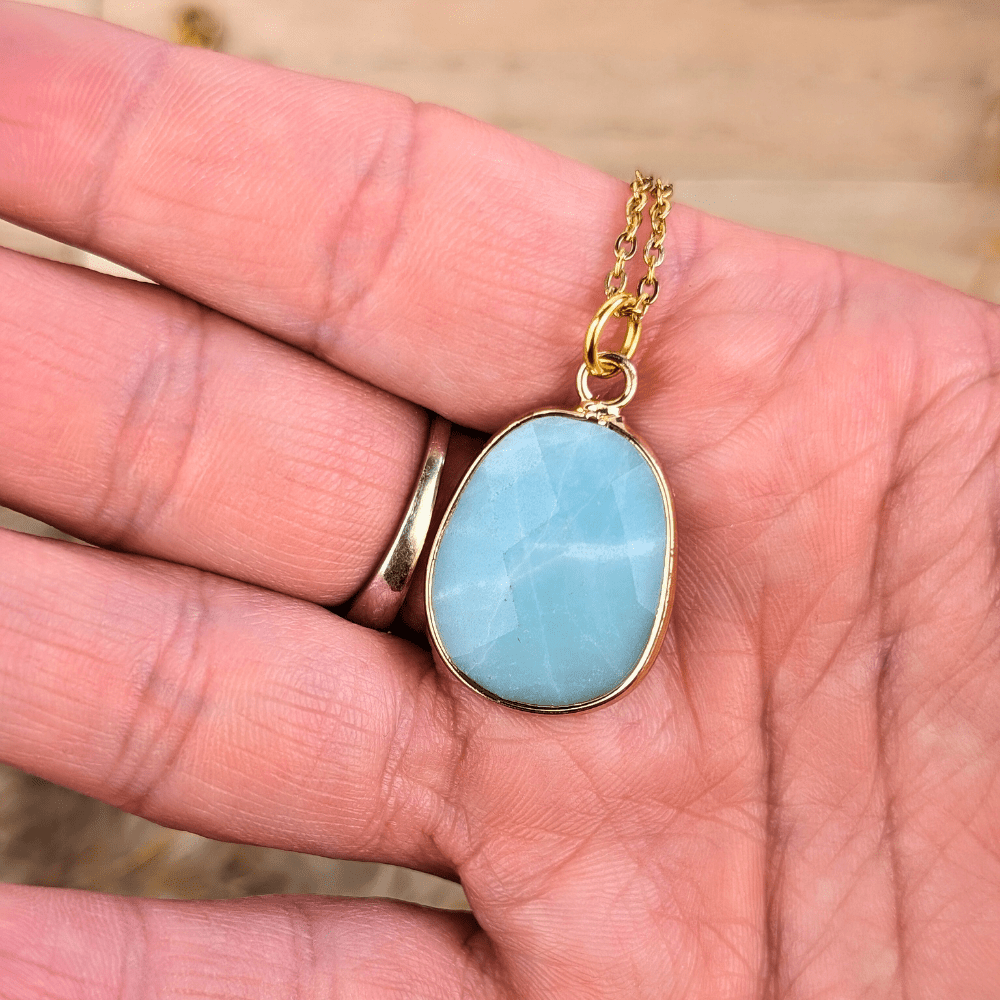Elegant blue-green Amazonite pendant necklace.