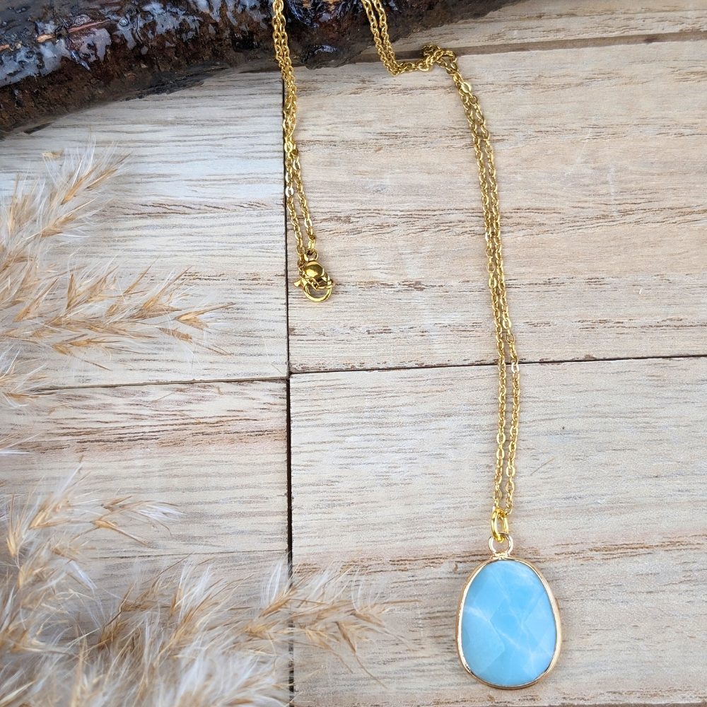 Amazonite Pendant Necklace with a gold-tone chain