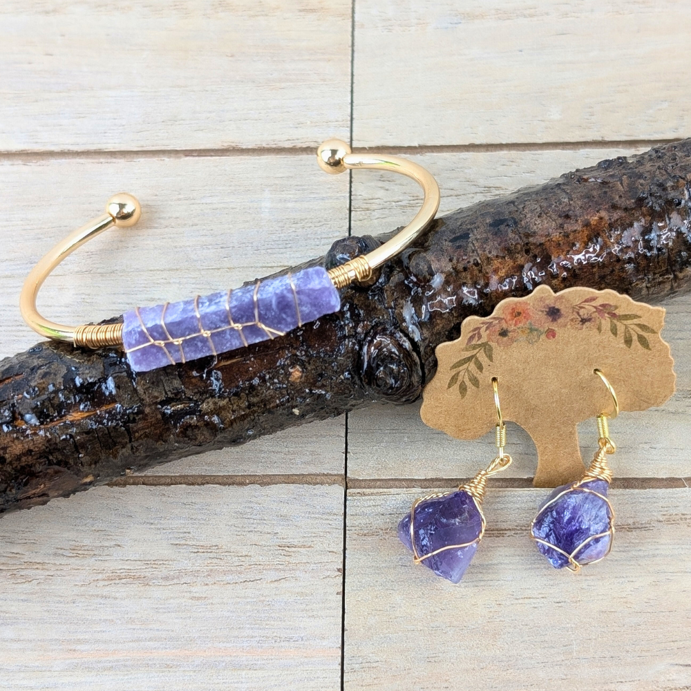 Wire wrapped amethyst jewelry for intuition and clarity, ideal for Pisces and Aquarius