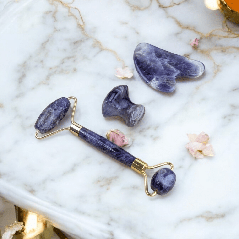 Facial and body massage tools with amethyst energy