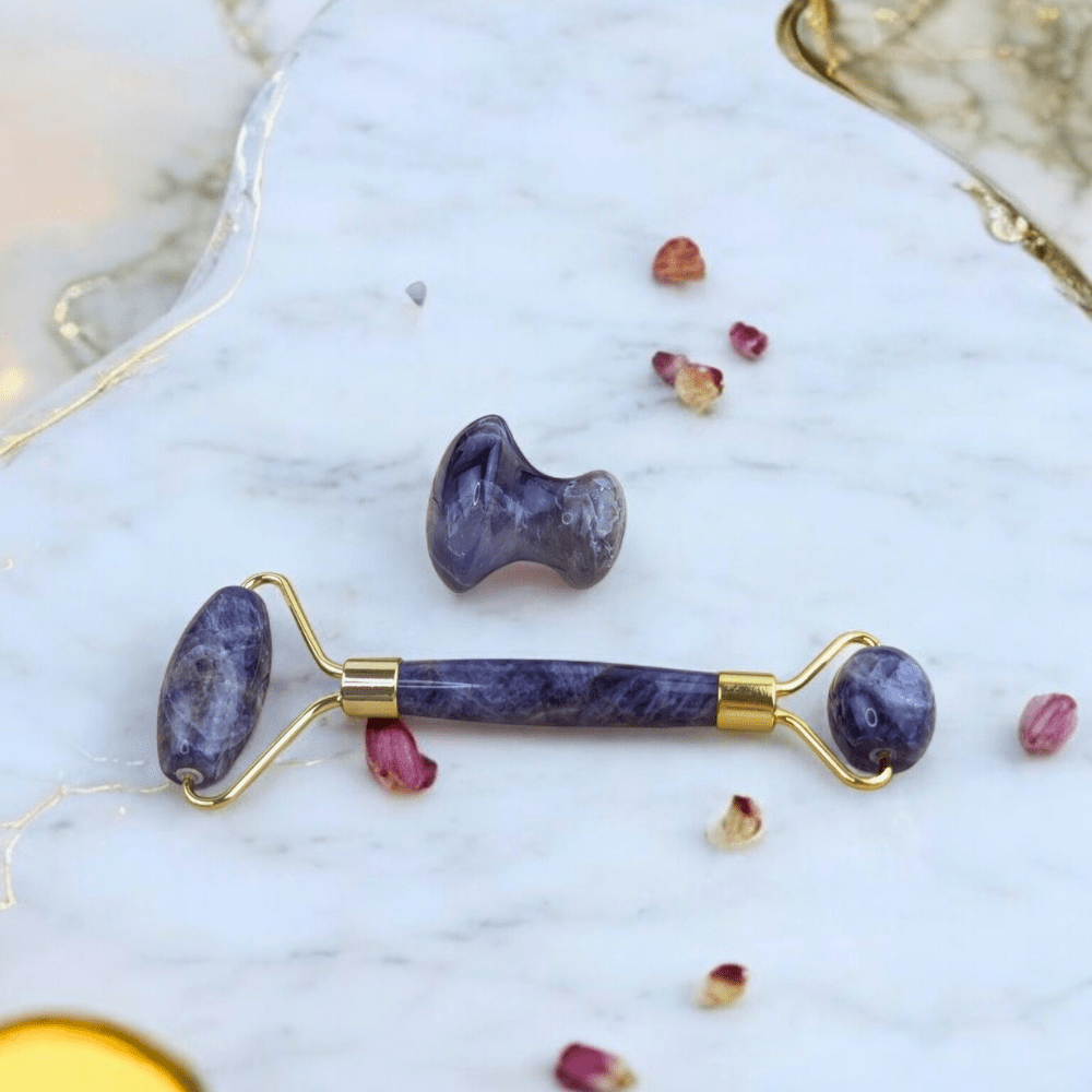 Purple amethyst self-care tools for beauty and healing