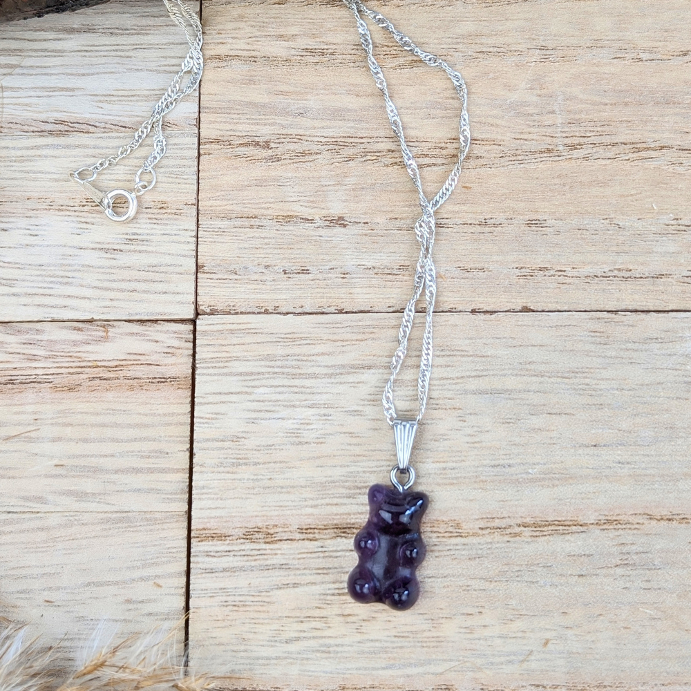 Amethyst Gummy Bear Necklace for grounding and intuition