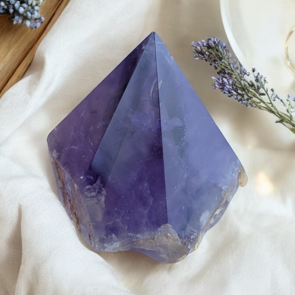 Amethyst Pyramid used for chakra alignment and intention-setting