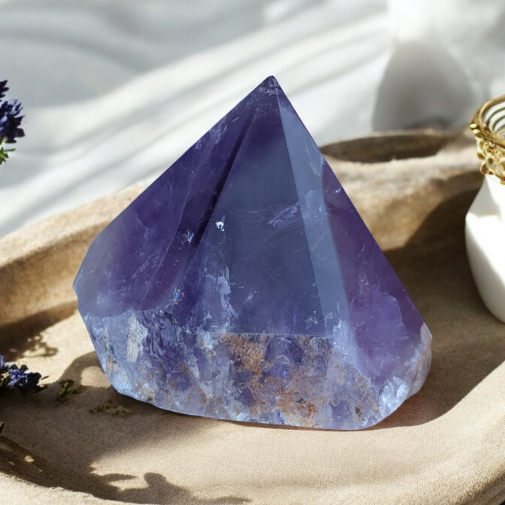 Polished Amethyst Pyramid paired with other crystals.