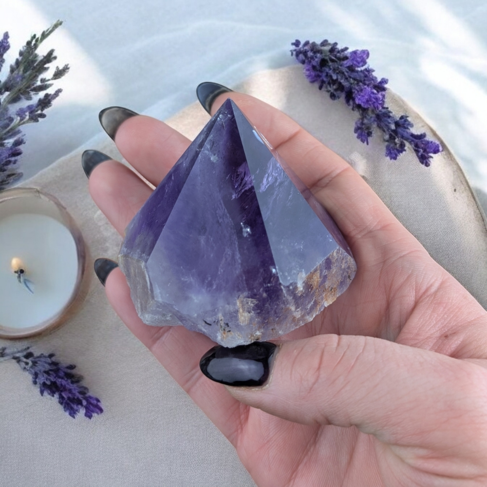 Smooth Amethyst Pyramid with natural inclusions.