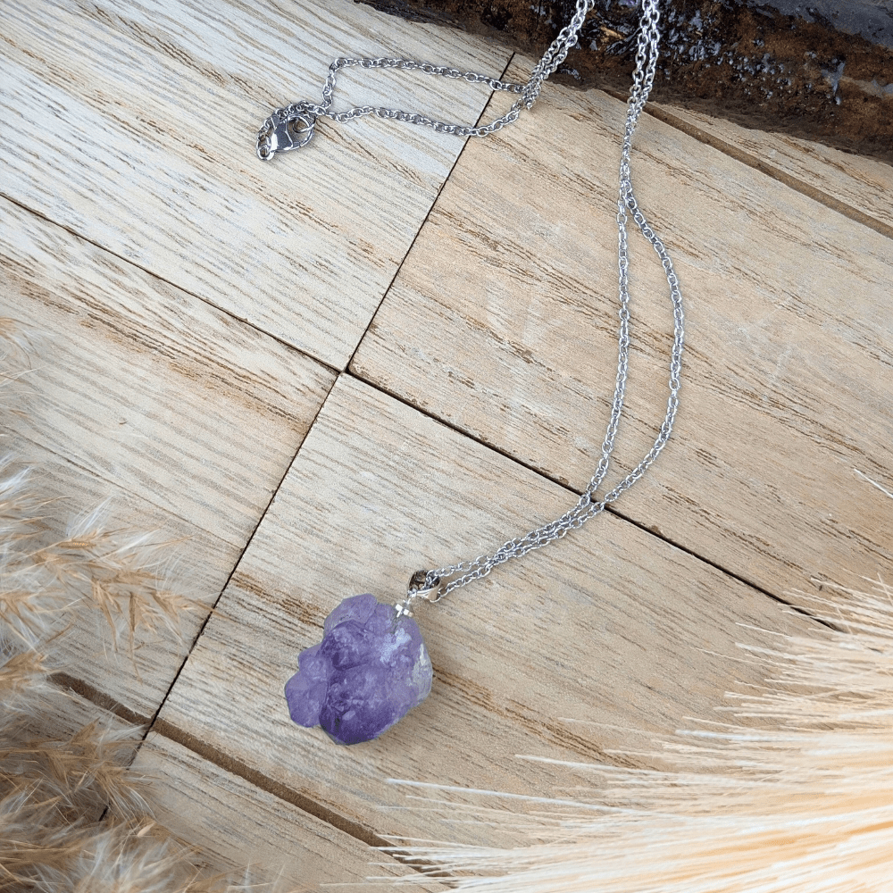 Raw Amethyst Teeth Crystal Necklace for Protection