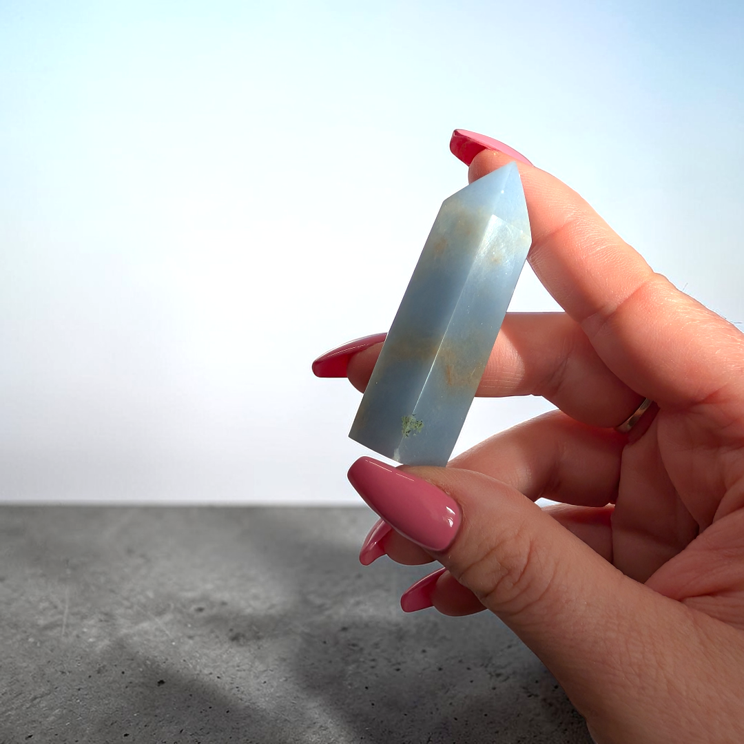 throat chakra crystals such as Angelite crystals help with inner peace and calm available at zen collection Canadian crystal store near me