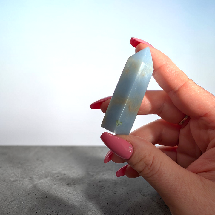 throat chakra crystals such as Angelite crystals help with inner peace and calm available at zen collection Canadian crystal store near me
