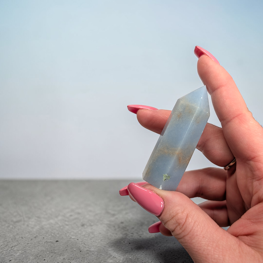 throat chakra crystals such as Angelite crystals help with inner peace and calm available at zen collection Canadian crystal store near me