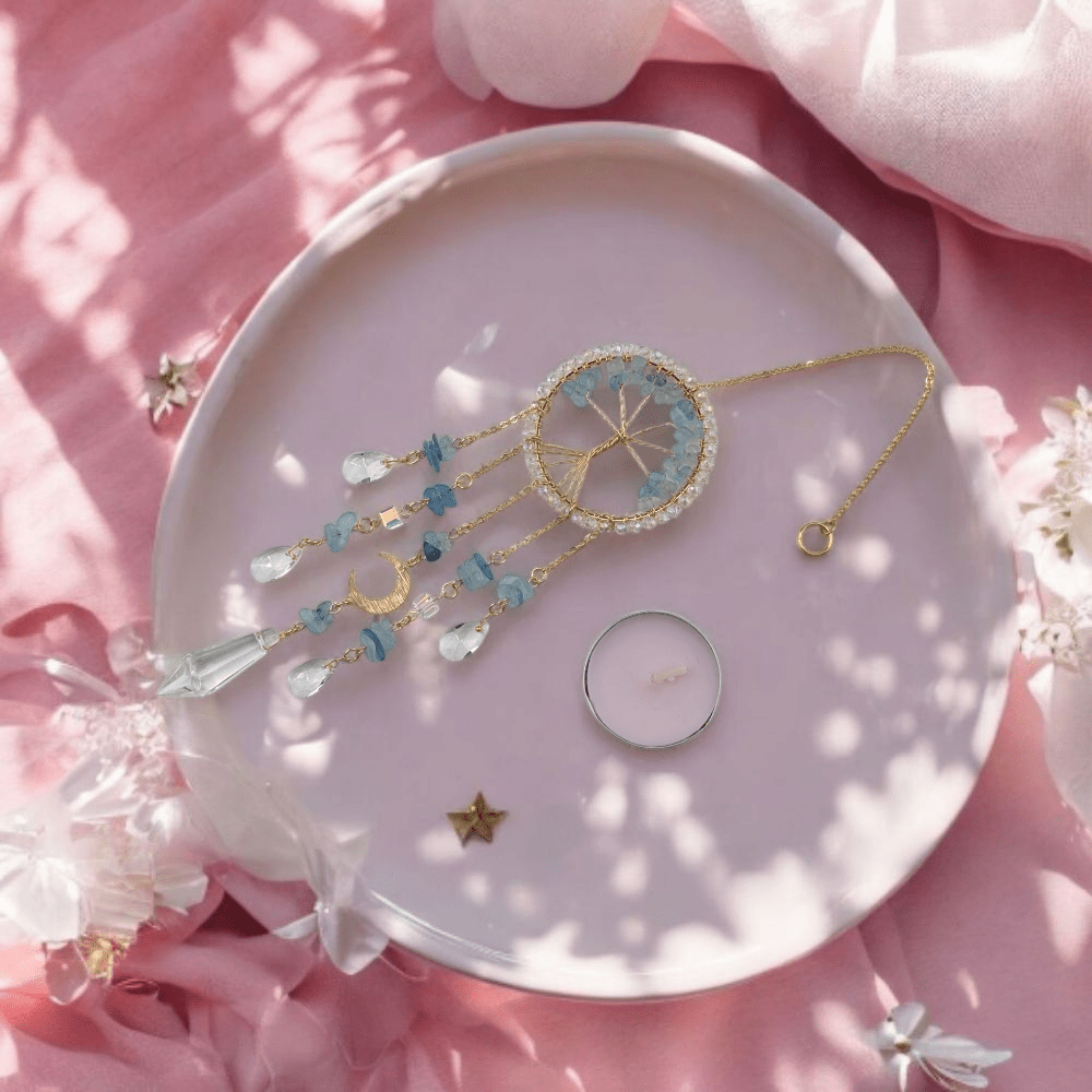 Spiritual light catcher with Aquamarine chips
