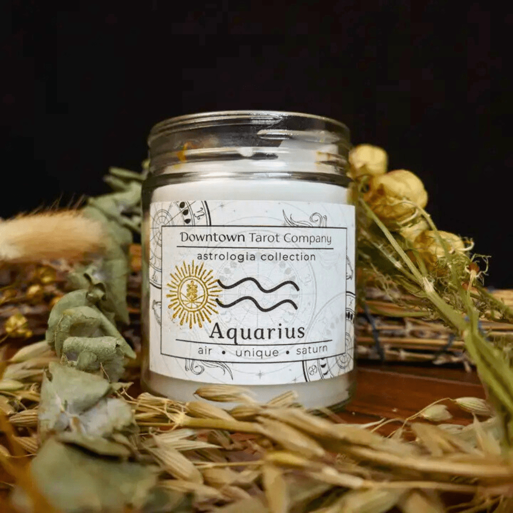 Zodiac candle for Aquarius energy and grounding balance