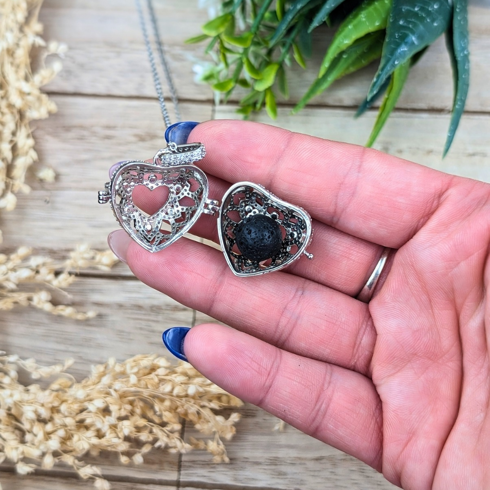 Elegant silver heart locket for essential oil diffusion