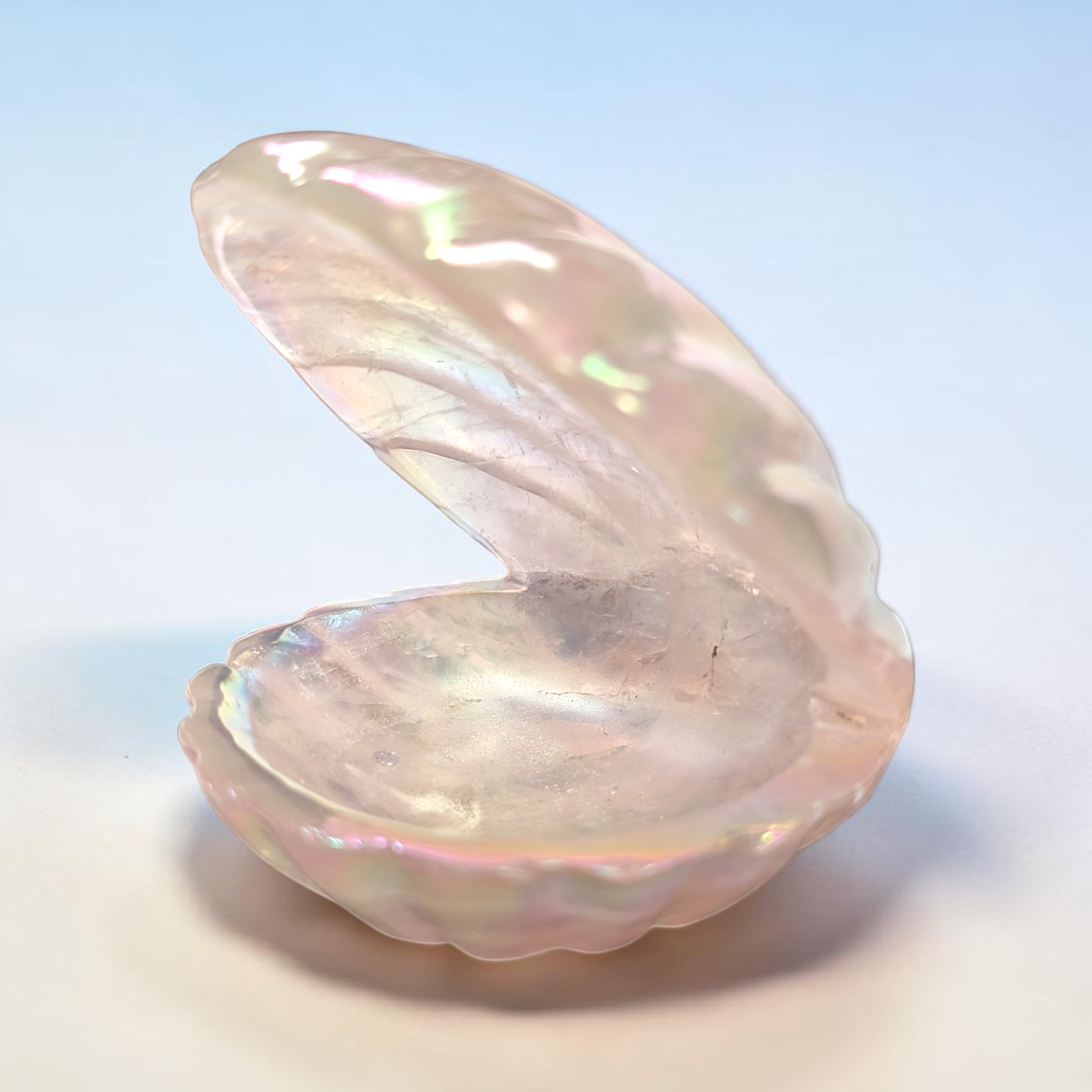 Aura Rose Quartz Crystal Clam Shell | Rose Quartz | Heart Clearing and Self-Love Support | Zen Collection Canada