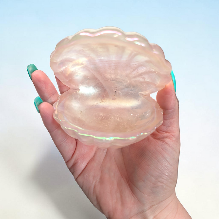 Aura Rose Quartz Crystal Clam Shell | Rose Quartz | Heart Clearing and Self-Love Support | Zen Collection Canada