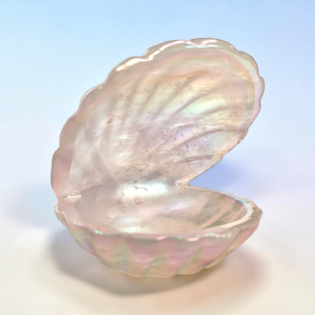 Aura Rose Quartz Crystal Clam Shell | Rose Quartz | Heart Clearing and Self-Love Support | Zen Collection Canada