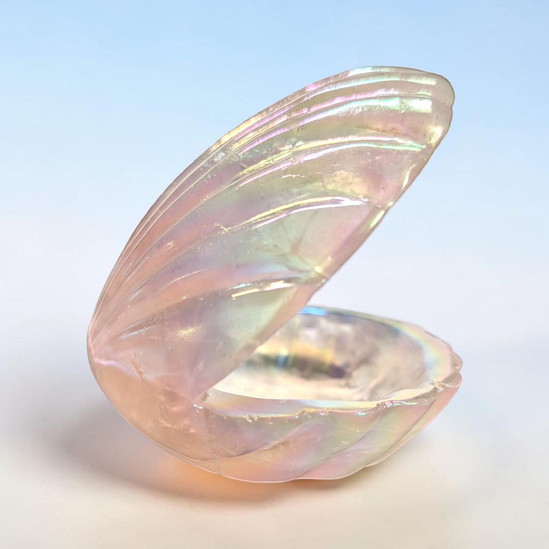 Aura Rose Quartz Crystal Clam Shell | Rose Quartz | Heart Clearing and Self-Love Support | Zen Collection Canada