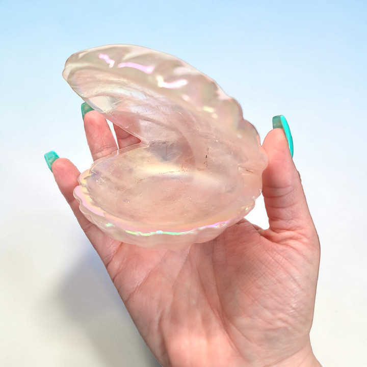 Aura Rose Quartz Crystal Clam Shell | Rose Quartz | Heart Clearing and Self-Love Support | Zen Collection Canada