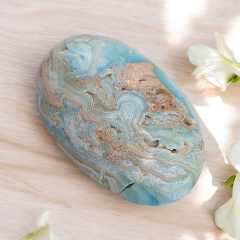 Unique Blue Aragonite crystal with natural marbling