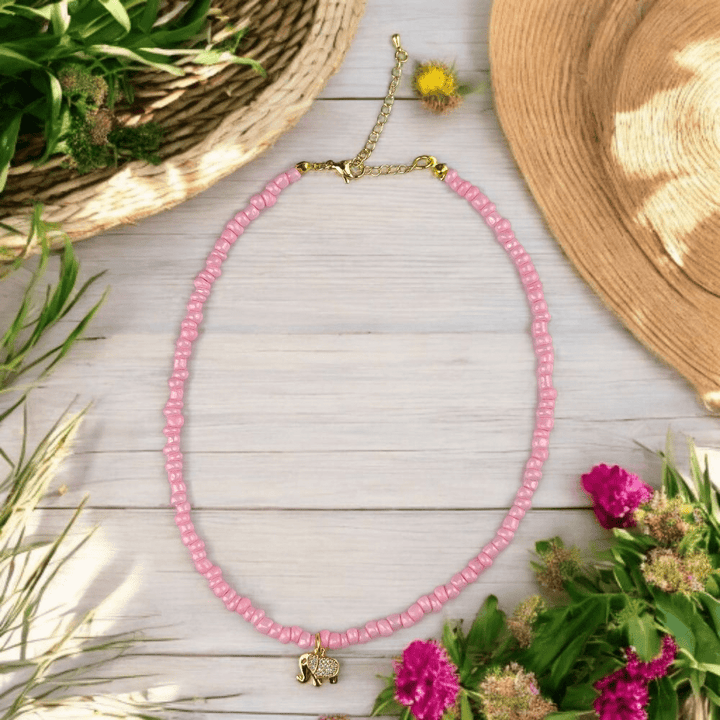 Bubblegum pink jewelry set with elephant charm
