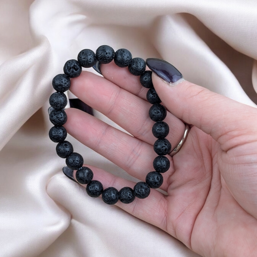 Black Lava Stone Bracelet made with 8mm natural volcanic beads.