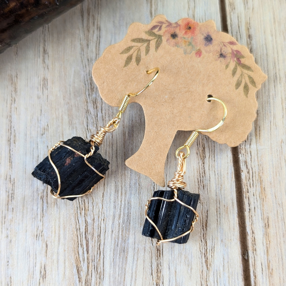 Small black tourmaline earrings for grounding and shielding negative energy