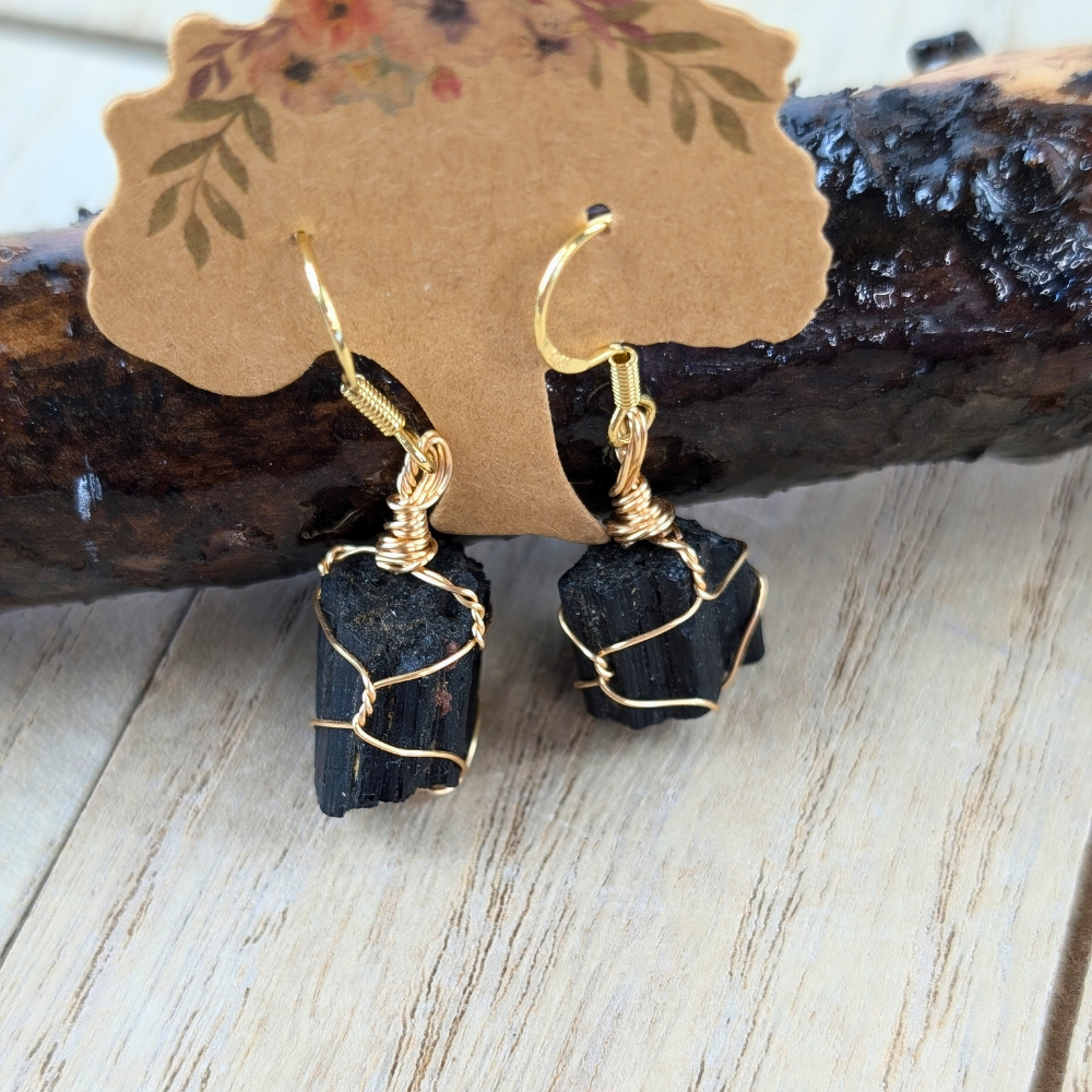 Black tourmaline earrings in a minimalist design for protection