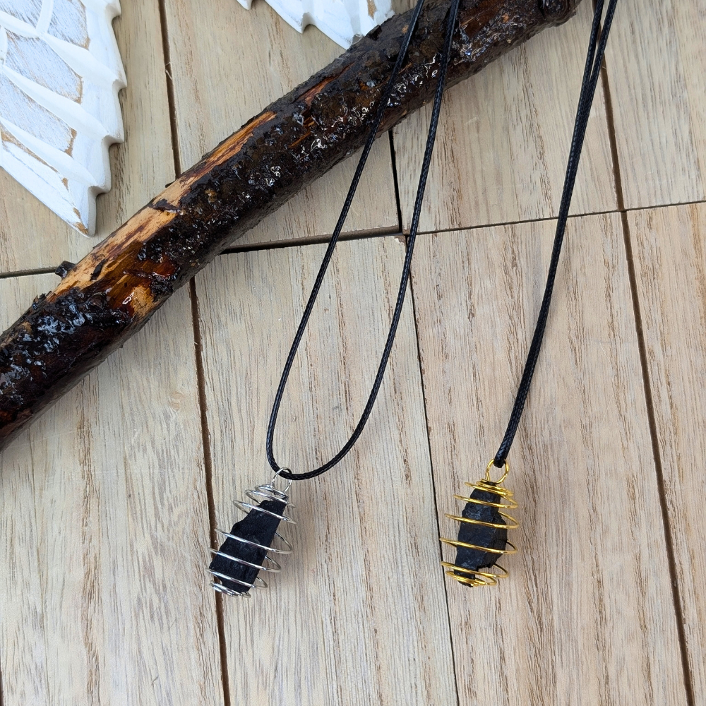 Black Tourmaline Caged Necklace with removable raw stone