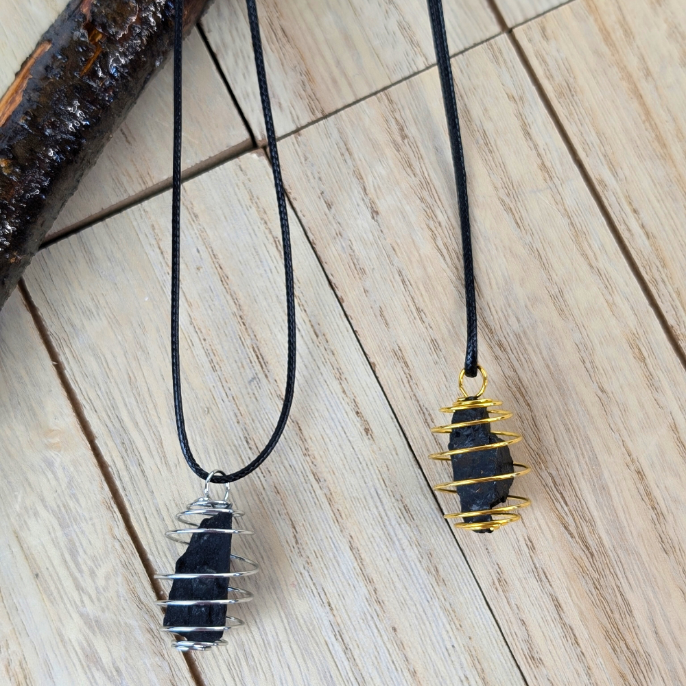 Gold and silver black tourmaline caged necklace for energy protection