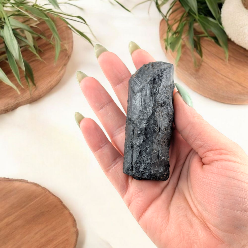 Black Tourmaline raw chunk from crystal shop